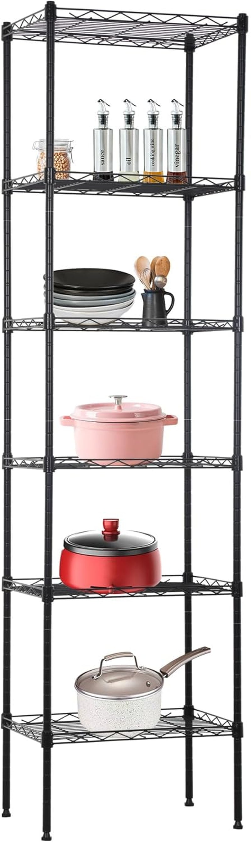 Bestoffice | 6-Tier Wire Storage Shelves with Wheels | 18X48X78 | Chrome | Adjustable Racks | Heavy-Duty Metal Shelf, Holds Upto 600 Lbs | No-Tool Assembly | Ideal for Home & Garage Shelving