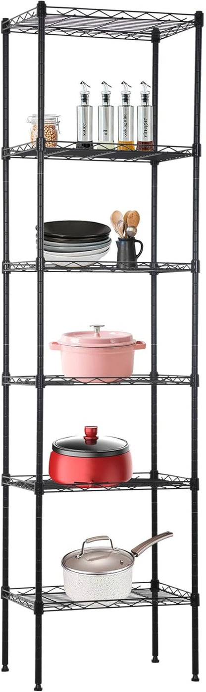 Bestoffice | 6-Tier Wire Storage Shelves with Wheels | 18X48X78 | Chrome | Adjustable Racks | Heavy-Duty Metal Shelf, Holds Upto 600 Lbs | No-Tool Assembly | Ideal for Home & Garage Shelving