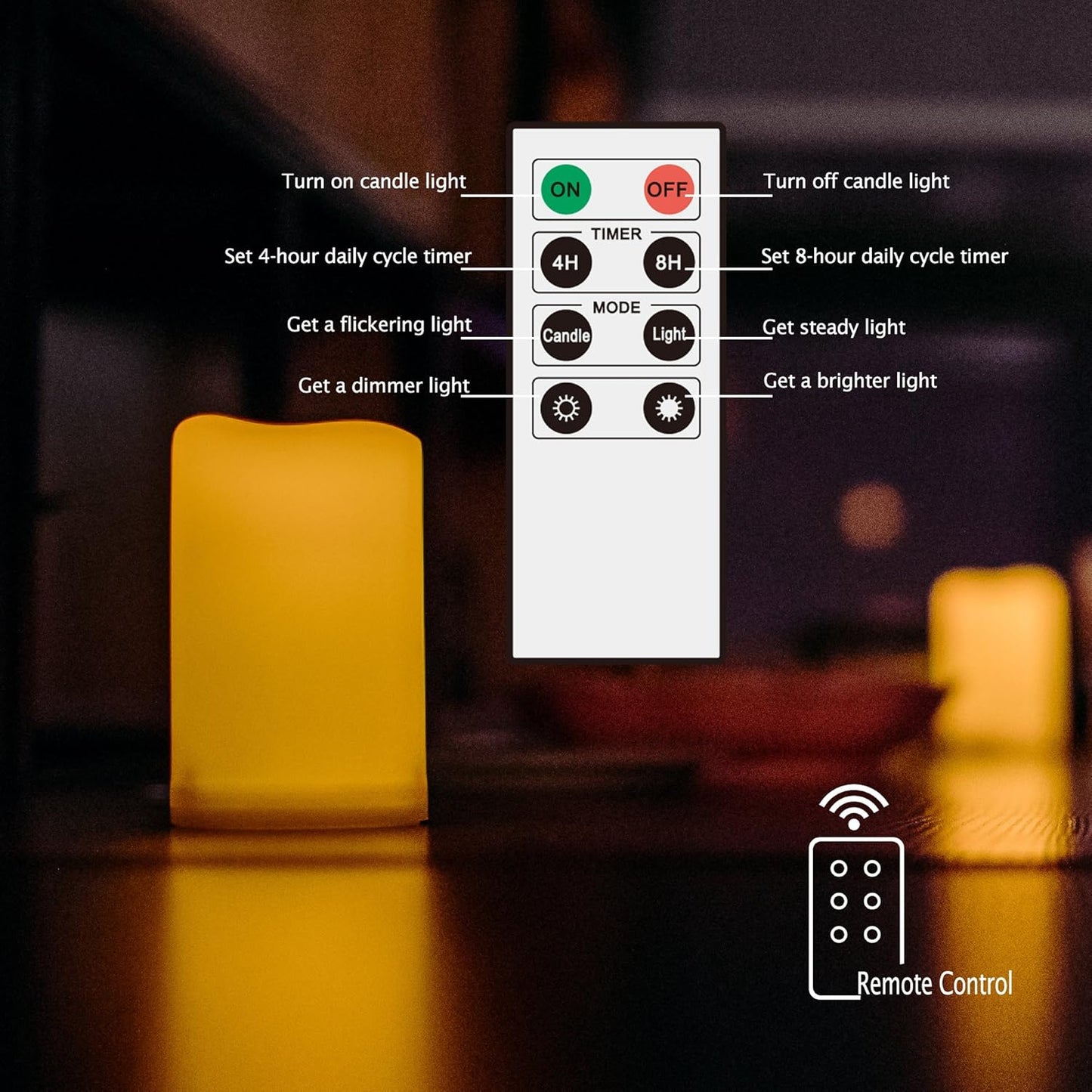 Outdoor Waterproof Battery-Operated Flameless LED Pillar Candles with Remote Timer - Flickering Electric Decorative Lights for Christmas, Weddings, and Parties - Set of 3