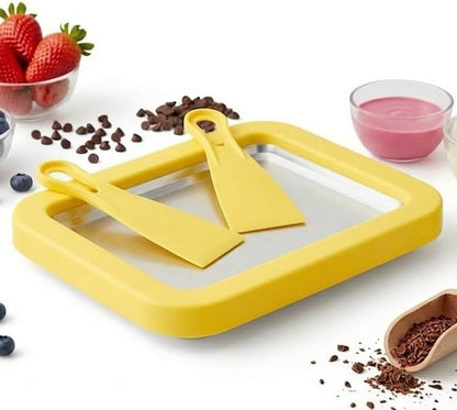At-Home Rolled Ice Cream Maker - Magic Instant Freeze Pan for DIY Soft Serve & Frozen Yogurt. Easy-To-Use Ice Cream Rolling Tray with Spatulas. Ideal Summer Gift & Kitchen Activity for Kids (White)