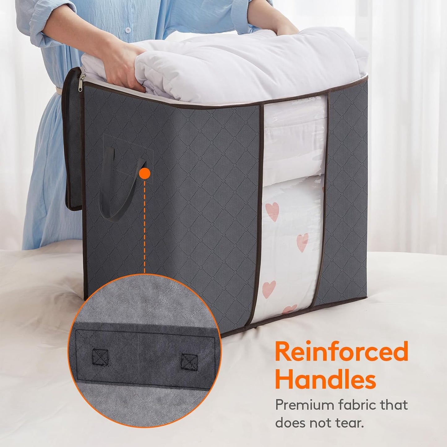 Lifewit 3-Pack 100L Foldable Clothes Storage Bins with Lids - Clear Window, Zippered, Reinforced Handles for Easy Organization of Clothing, Blankets, and Bedding