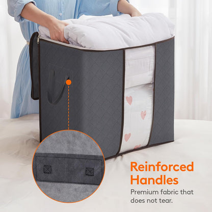 Lifewit 3-Pack 100L Foldable Clothes Storage Bins with Lids - Clear Window, Zippered, Reinforced Handles for Easy Organization of Clothing, Blankets, and Bedding