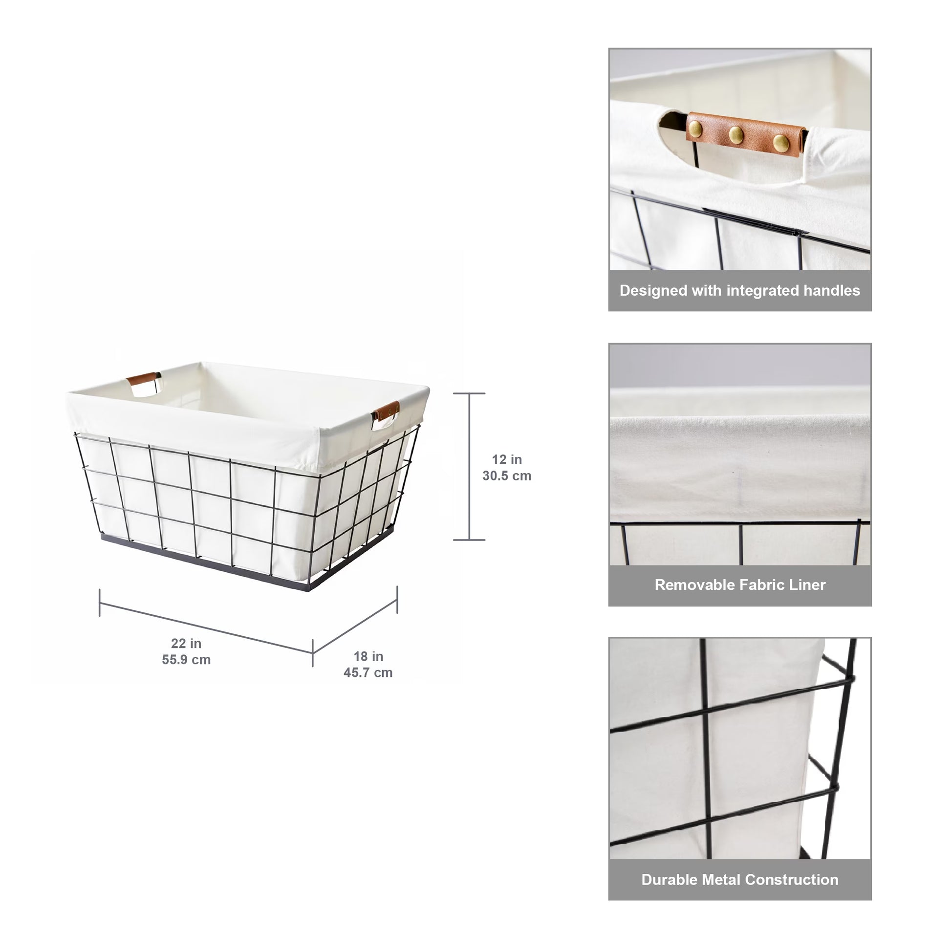 Stylish 60L Rectangular Steel Laundry Basket - Black & Natural Design for Adults