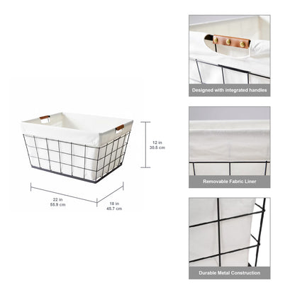Stylish 60L Rectangular Steel Laundry Basket - Black & Natural Design for Adults