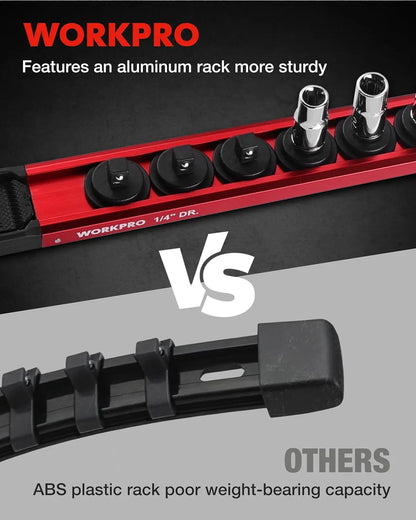 Magnetic Socket Organizer, 1/4" Drive Aluminum Alloy Socket Holder with 12PC Removable Socket Clips for Quick Customization, Socket Rail for Tool Box Drawer (Sockets Not Included)