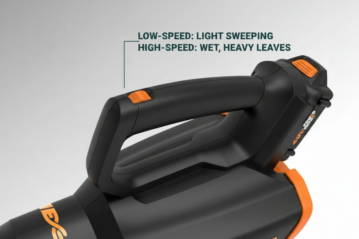 WORX Cordless Leaf Blower, Electric Blower with Turbine Fan, Blowers for Lawn Care with 2 Speed Control, Battery & Charger Included, WG547