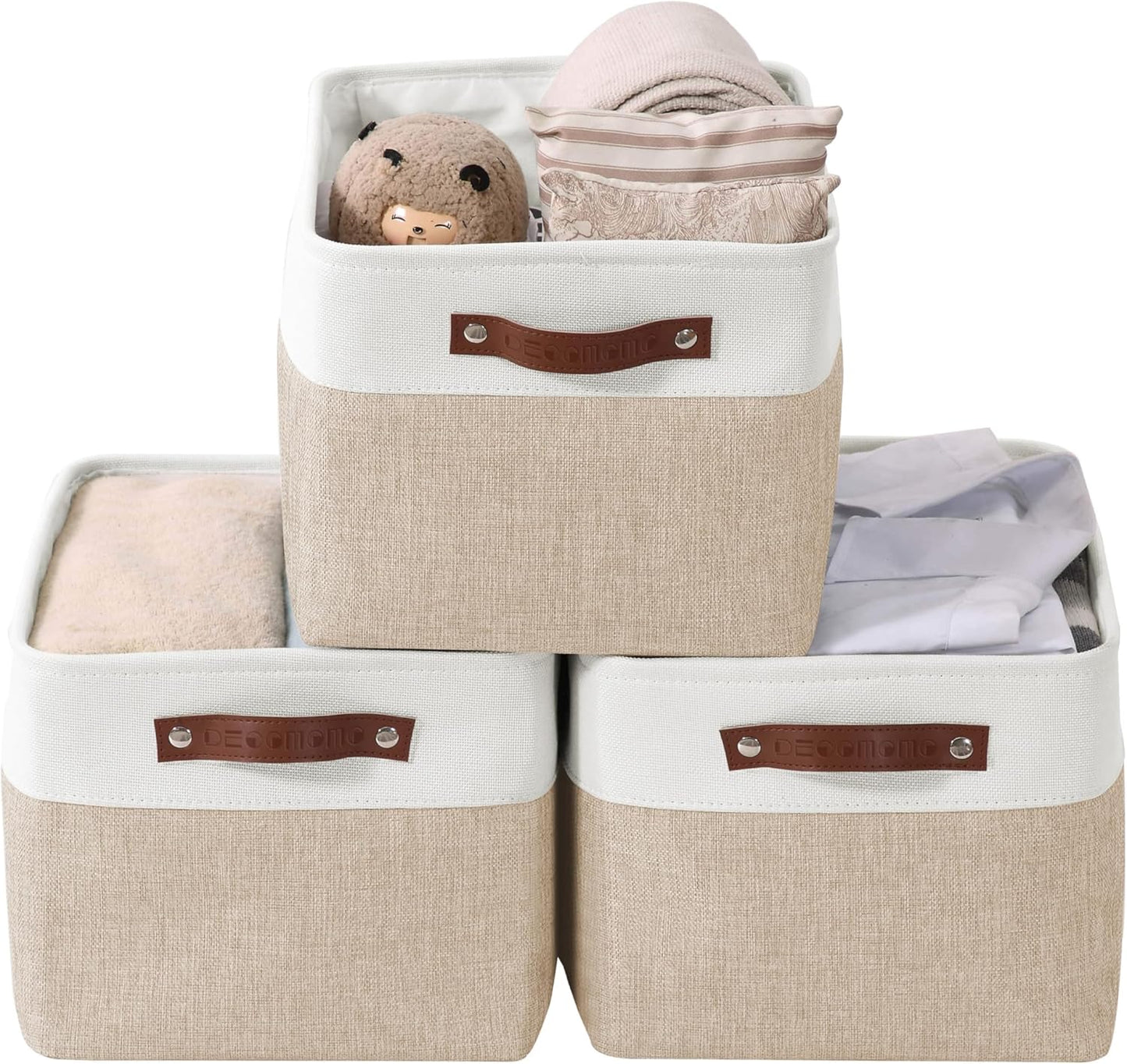 DECOMOMO Storage Bins, Large Fabric Storage Baskets for Shelves, Decorative Linen Closet Organizer, 15 X 11 X 9.5 Inches (Grey & White, 4 Pack)