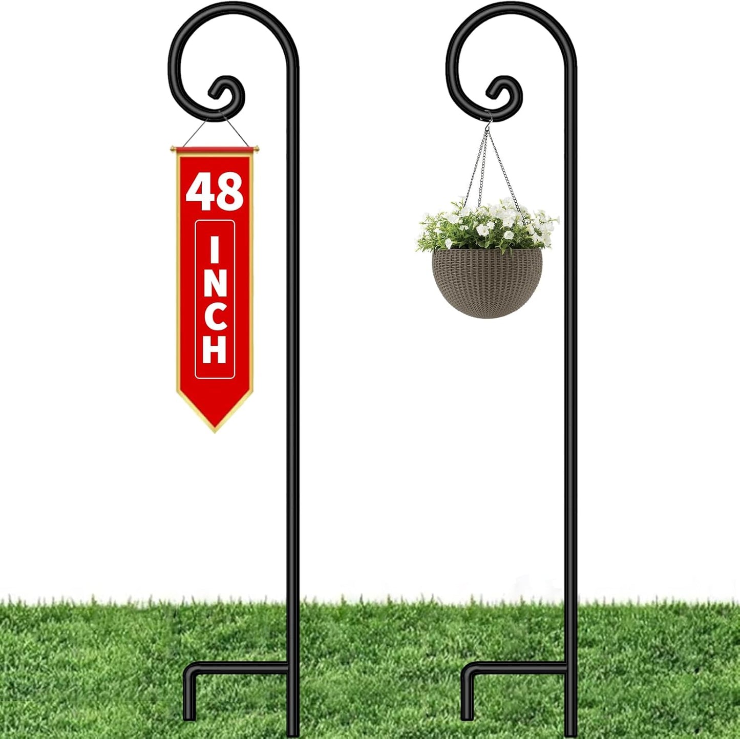BEAU JARDIN 48-Inch Heavy Duty Shepherd Hooks - 2 Pack, No Assembly Required - Perfect for Hanging Plants, Bird Feeders, Lanterns, and Wedding Decor