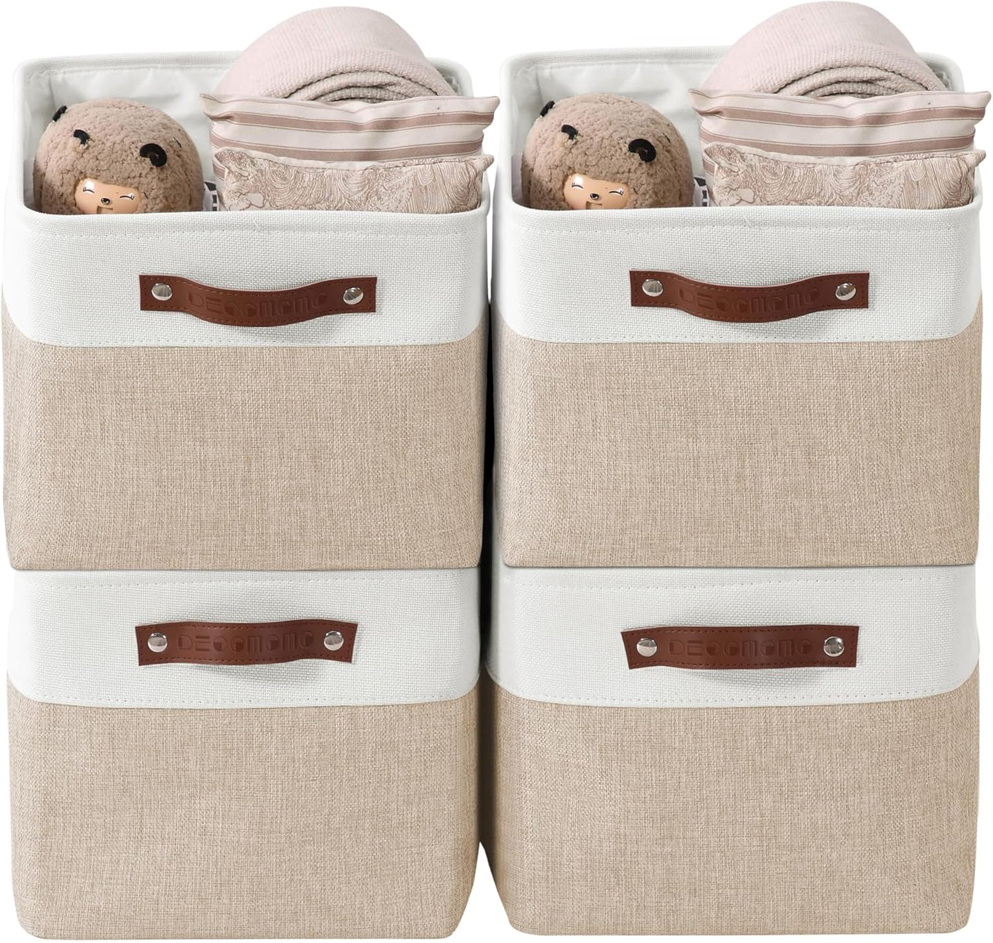 DECOMOMO Storage Bins, Large Fabric Storage Baskets for Shelves, Decorative Linen Closet Organizer, 15 X 11 X 9.5 Inches (Grey & White, 4 Pack)