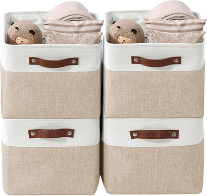 DECOMOMO Storage Bins, Large Fabric Storage Baskets for Shelves, Decorative Linen Closet Organizer, 15 X 11 X 9.5 Inches (Grey & White, 4 Pack)