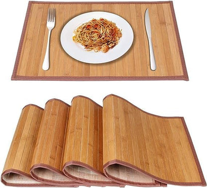 Bamboo Placemats Set of 4, Heat Resistant Place Mats for Dining Table, Durable Bamboo Table Mats, Stain Resistant & Easy Clean Placemats for Kitchen, Indoor/Outdoor Use 11.5 X 17.5 Inch