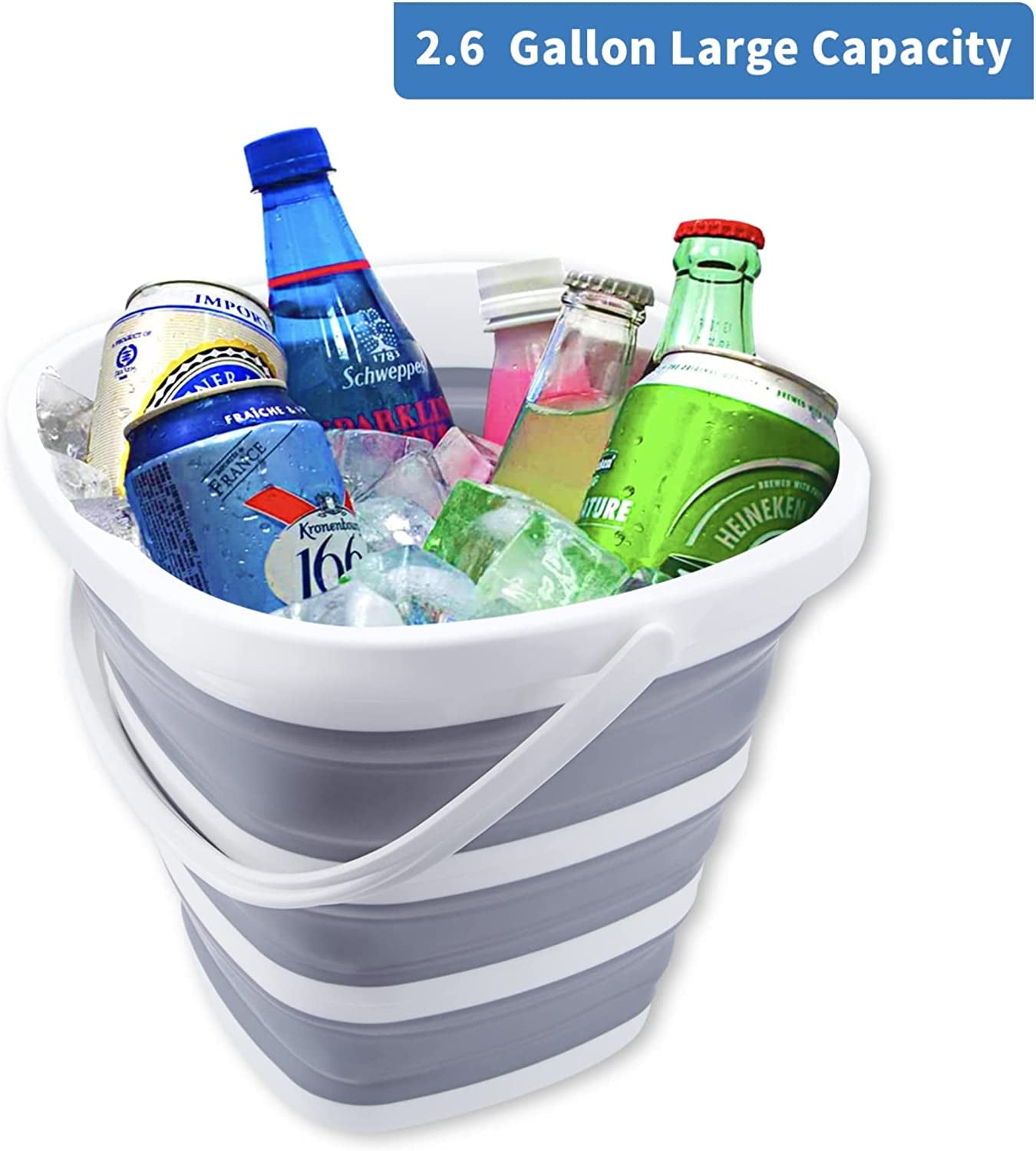 Versatile 10L Collapsible Bucket - Portable & Space-Saving for Outdoor Adventures, Cleaning, and Car Wash - Grey Square Design