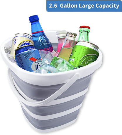 Versatile 10L Collapsible Bucket - Portable & Space-Saving for Outdoor Adventures, Cleaning, and Car Wash - Grey Square Design