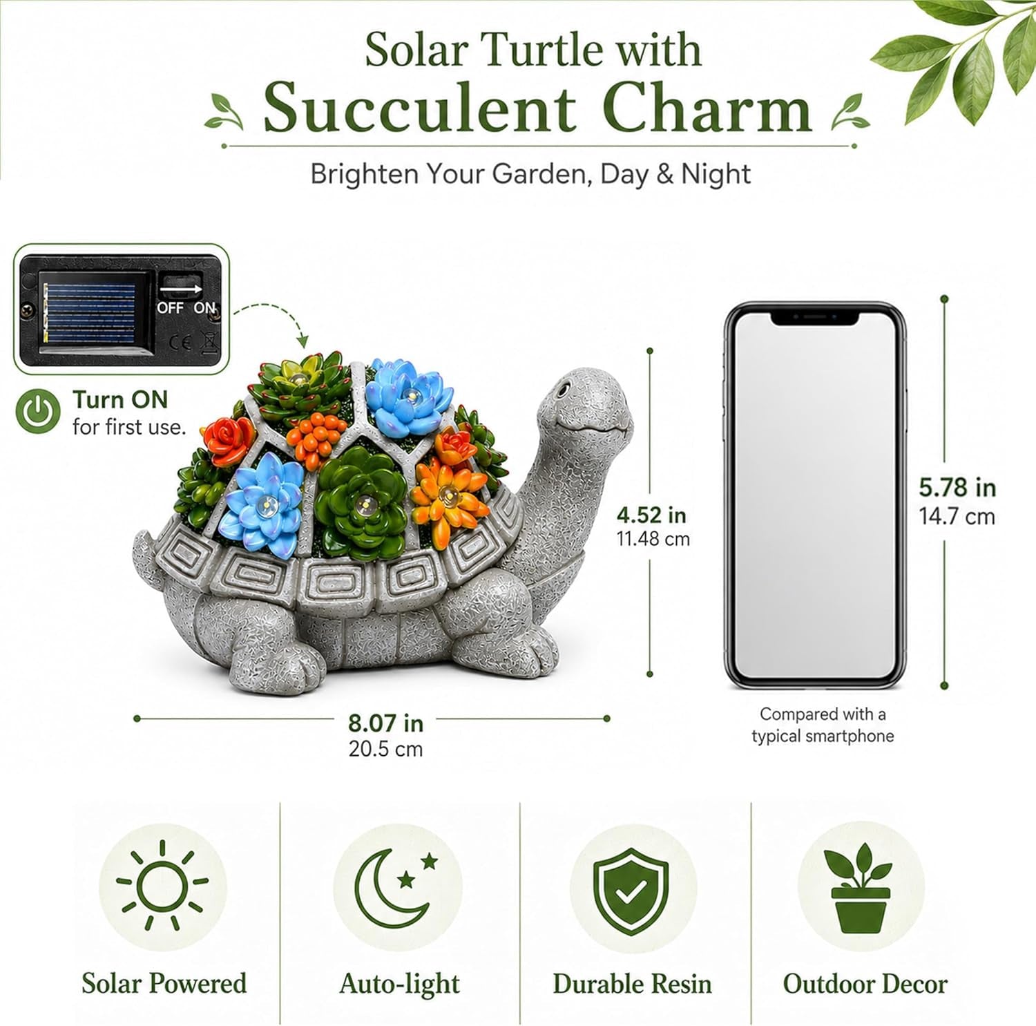 Solar garden statue nightlight, close-up of stone texture finish