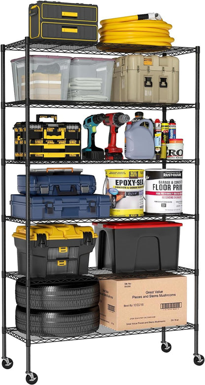 Bestoffice | 6-Tier Wire Storage Shelves with Wheels | 18X48X78 | Chrome | Adjustable Racks | Heavy-Duty Metal Shelf, Holds Upto 600 Lbs | No-Tool Assembly | Ideal for Home & Garage Shelving