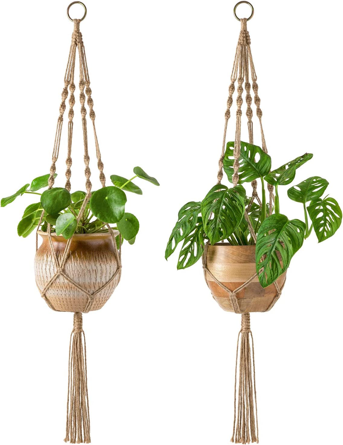 Set of 2 Macrame Plant Hangers - 40 Inch Decorative Jute Rope Indoor/Outdoor Flower Pot Holders with 4 Legs, Brown