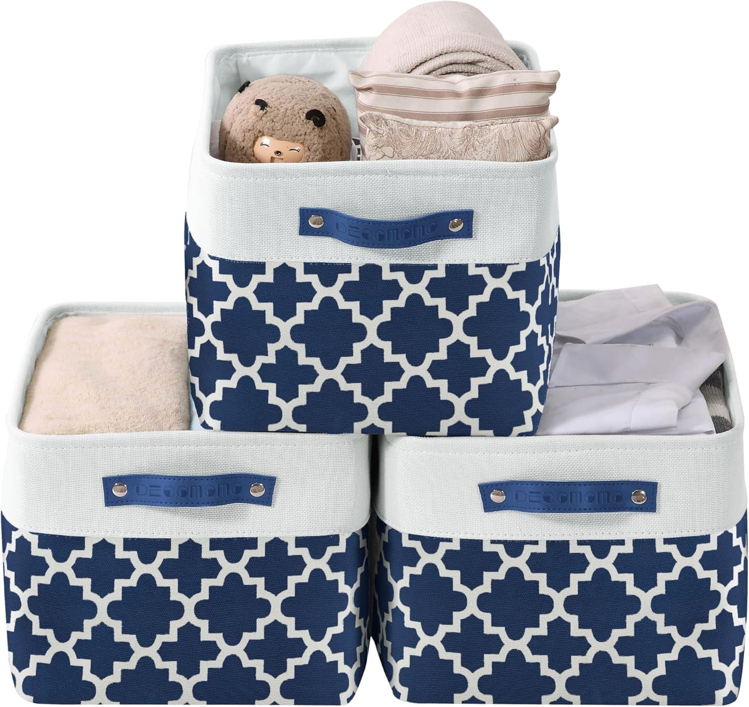 DECOMOMO Storage Bins, Large Fabric Storage Baskets for Shelves, Decorative Linen Closet Organizer, 15 X 11 X 9.5 Inches (Grey & White, 4 Pack)