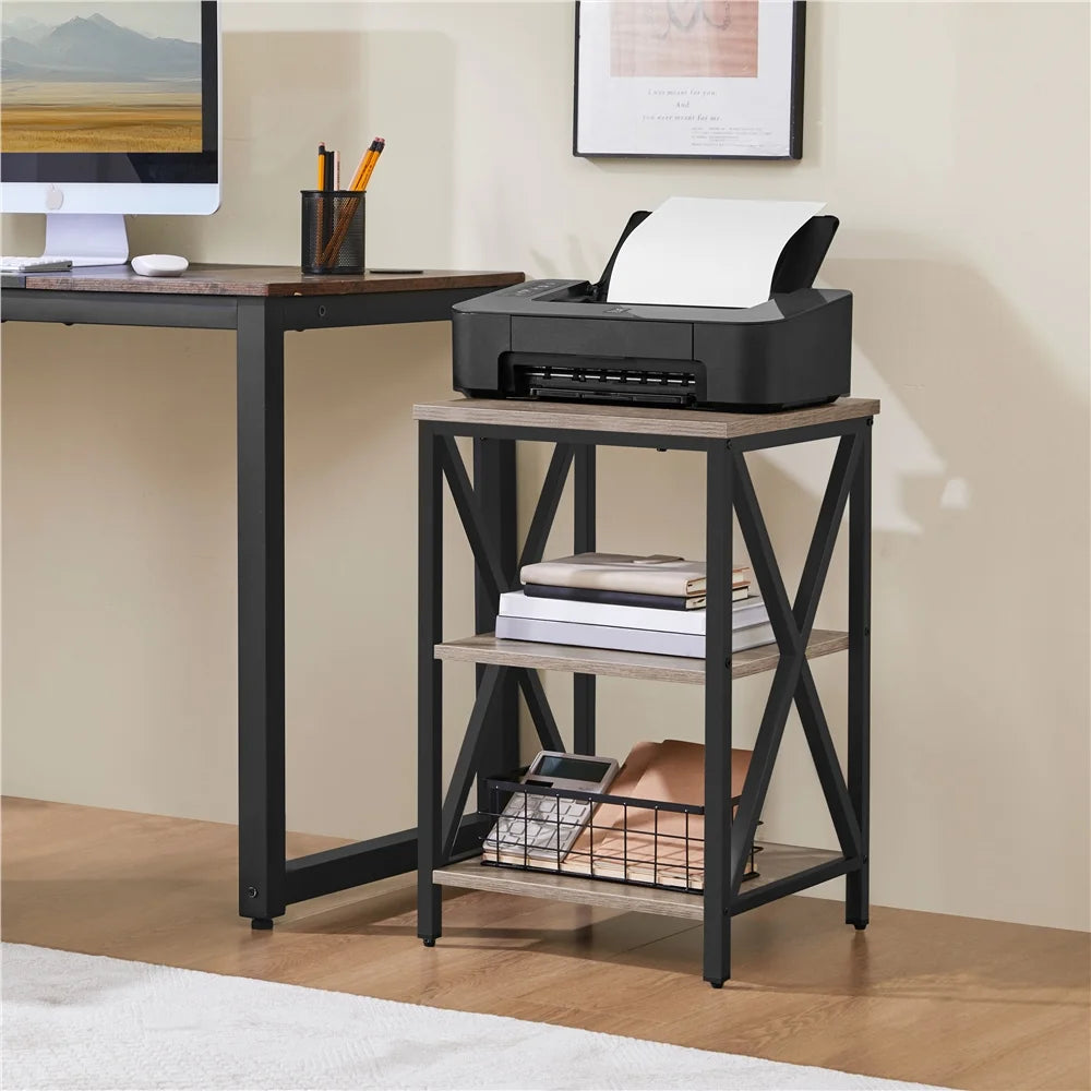 Alden Design 3 Tier X Frame Side Table for Living Room, Gray