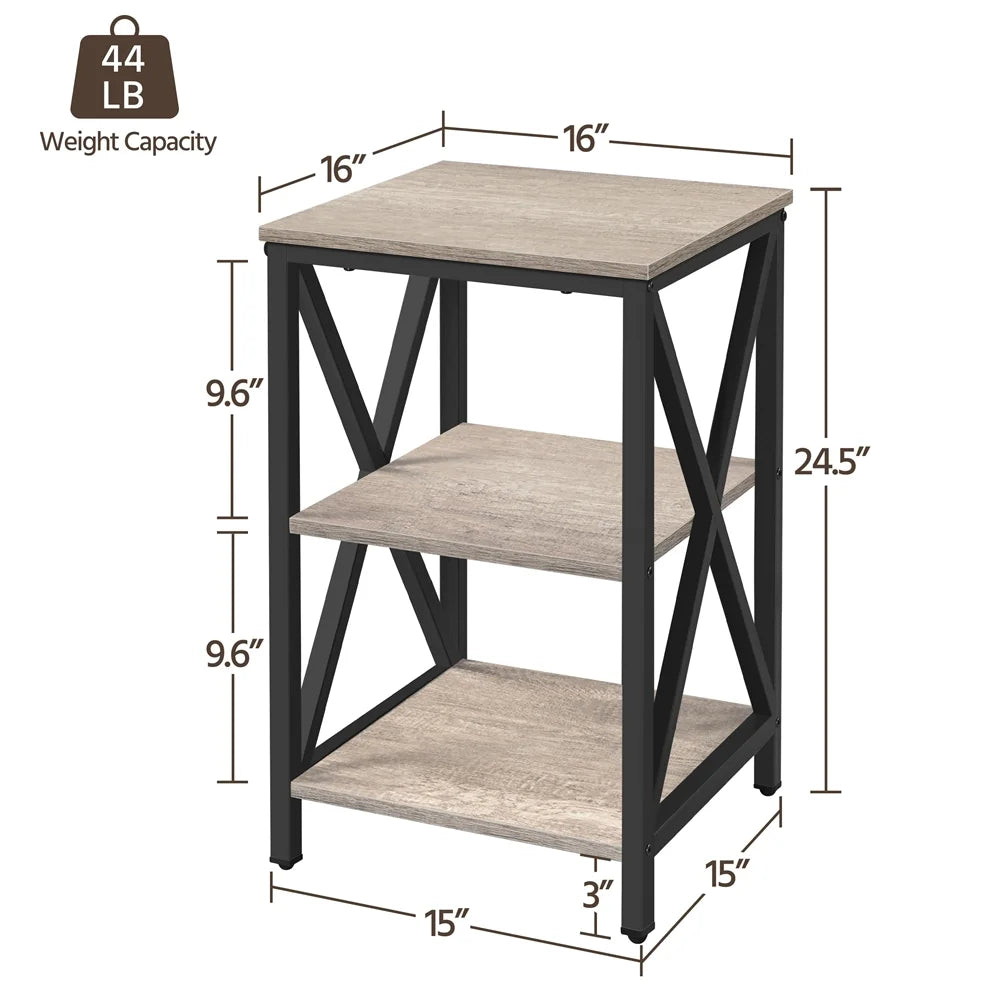 Alden Design 3 Tier X Frame Side Table for Living Room, Gray
