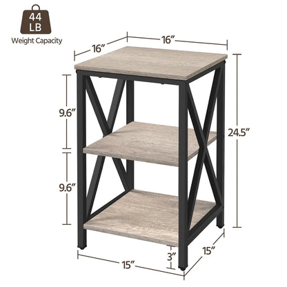 Alden Design 3 Tier X Frame Side Table for Living Room, Gray