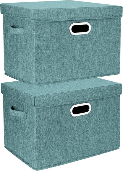 TYEERS Collapsible Storage Bins with Lids, Large Fabric Storage Boxes - 2 Pack - Classic Blue