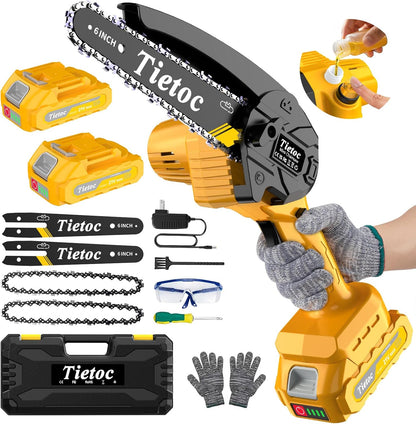 Tietoc Chainsaw 6 Inch Mini Electric Chainsaw Cordless Battery Powered, Hand Held Saw for Wood/Trees Trimming, Tools for Household and Garden, Chain Saw Gift for Men Dad Husband Fathers Gardener 2026