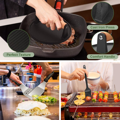 Mibote Stainless Steel Griddle Tool Kit, Compact Outdoor BBQ Toolkit - Set of 30