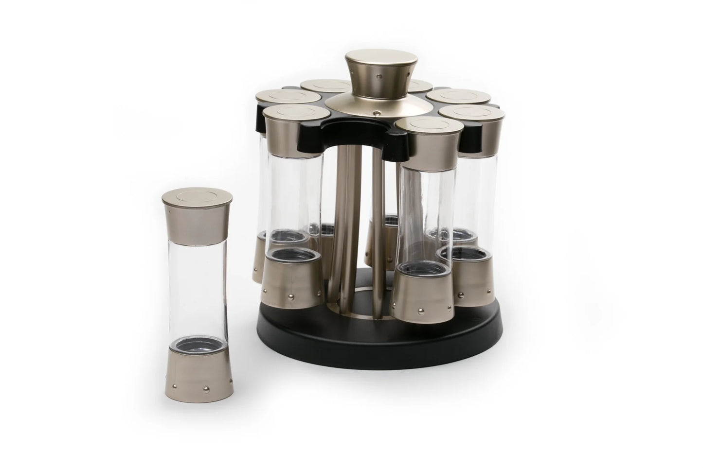 Kitchenart Elite Auto-Measure Spice Carousel - Professional 8 Jar Set in Elegant Silver Satin