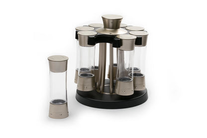 Kitchenart Elite Auto-Measure Spice Carousel - Professional 8 Jar Set in Elegant Silver Satin