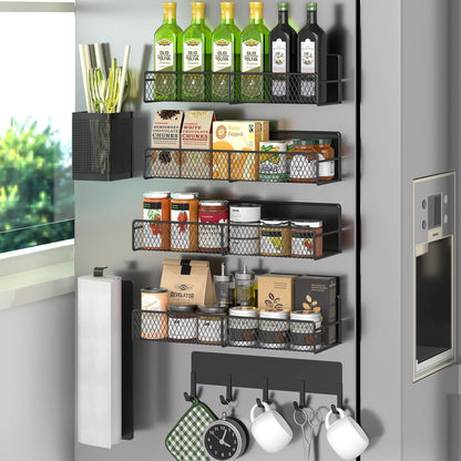 Magnetic spice rack shelf, before and after organization