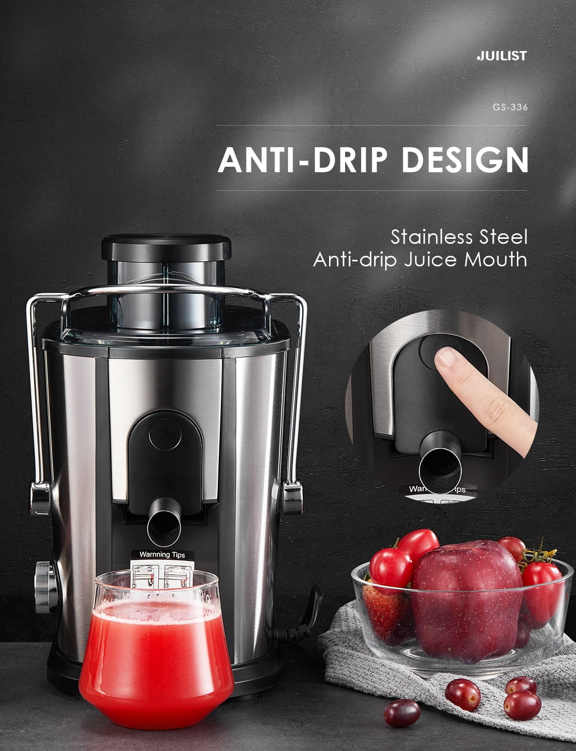 Juilist 2-Speed 400W Electric Juicer - 11 Fl Oz Silver Powerhouse for Fresh Juice!