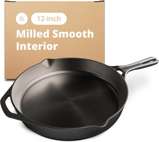 Master Chef's 12-Inch Greater Goods Cast Iron Skillet - Smooth Milled & Organically Pre-Seasoned for Perfect Cooking Every Time!