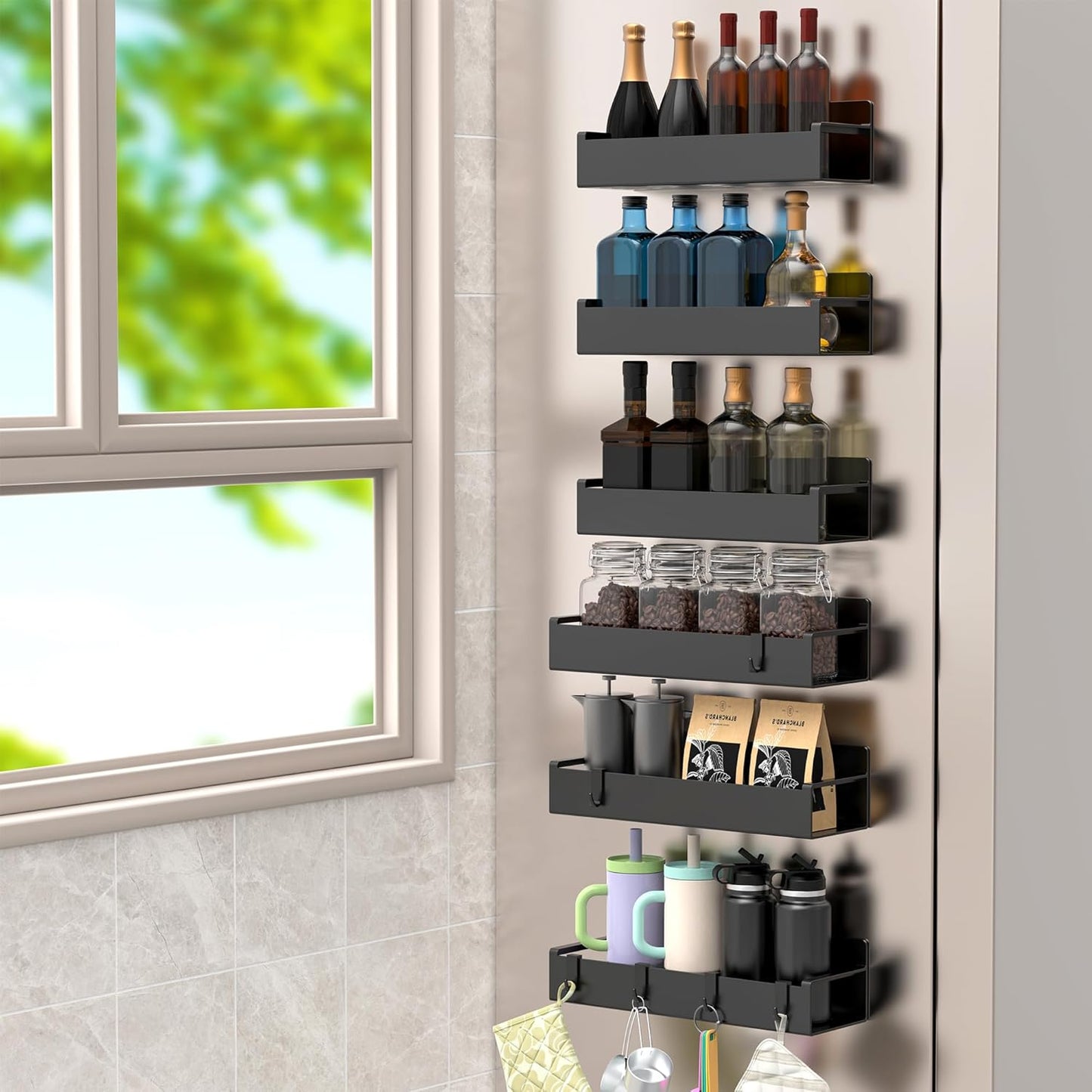 Magnetic fridge spice rack, full set laid out