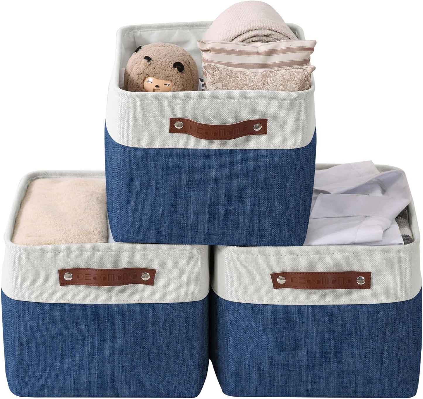 DECOMOMO Storage Bins, Large Fabric Storage Baskets for Shelves, Decorative Linen Closet Organizer, 15 X 11 X 9.5 Inches (Grey & White, 4 Pack)