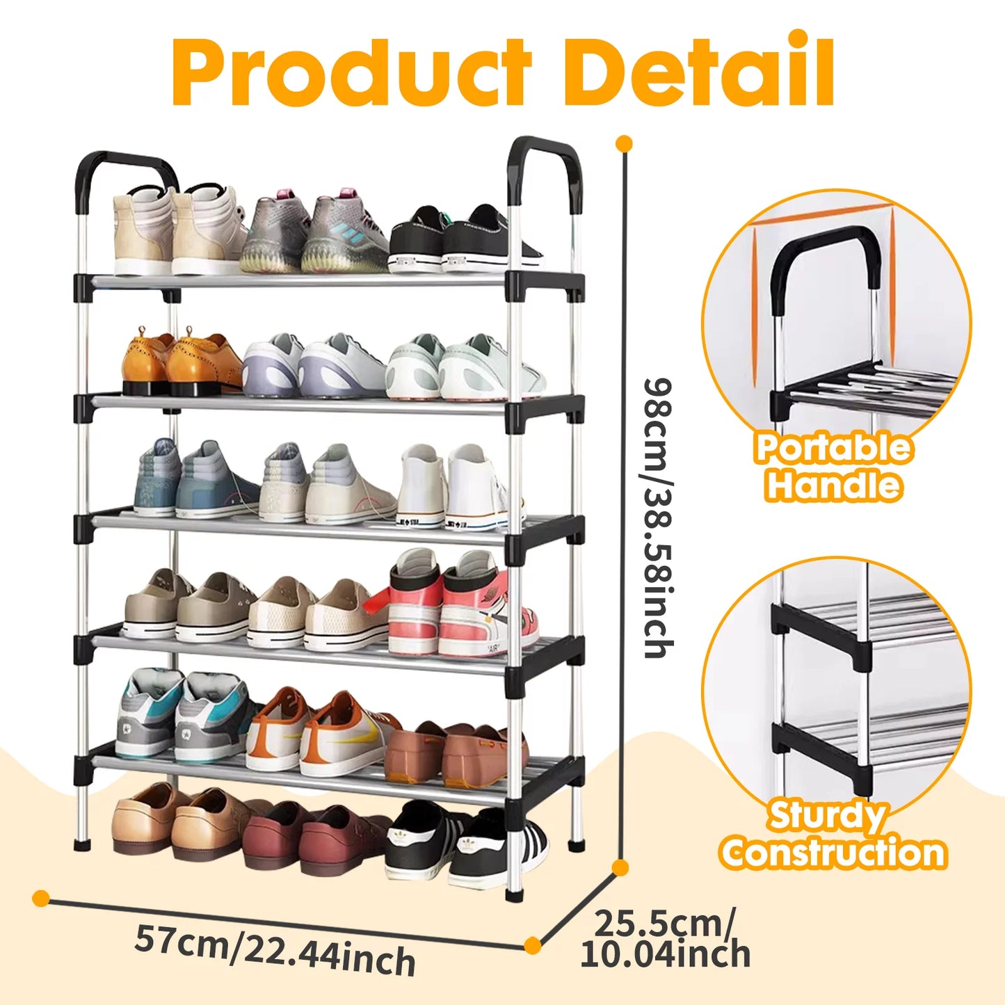 YOYTOO 5-Tier Stackable Metal Shoe Rack - Organize Up to 15 Pairs of Shoes for Closet and Entryway Storage