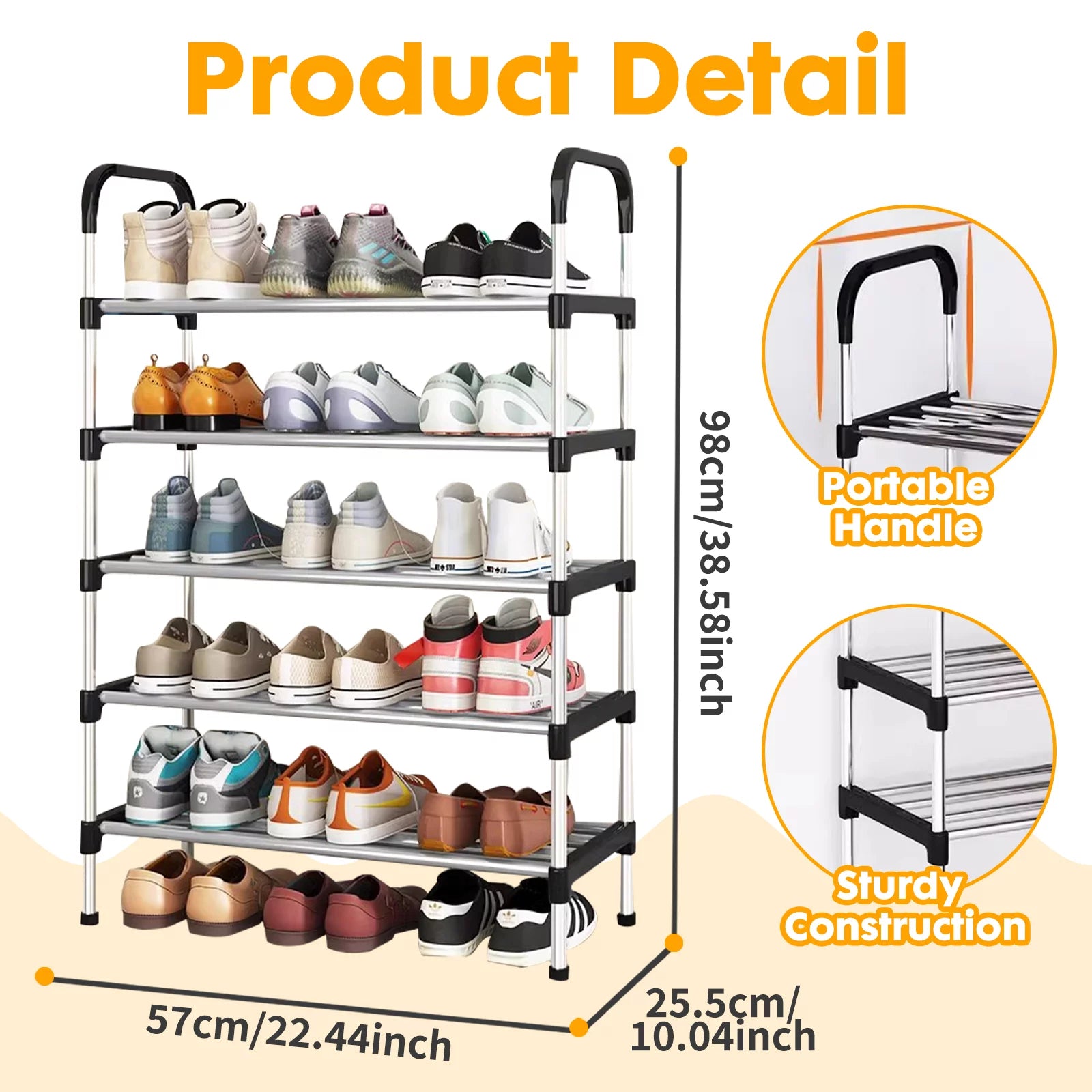 YOYTOO 5-Tier Stackable Metal Shoe Rack - Organize Up to 15 Pairs of Shoes for Closet and Entryway Storage