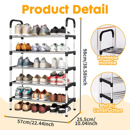 YOYTOO 5-Tier Stackable Metal Shoe Rack - Organize Up to 15 Pairs of Shoes for Closet and Entryway Storage