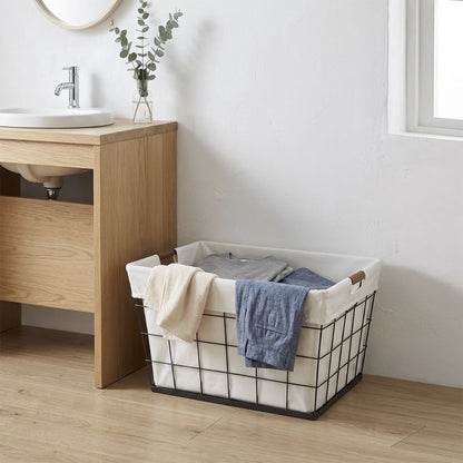 Stylish 60L Rectangular Steel Laundry Basket - Black & Natural Design for Adults