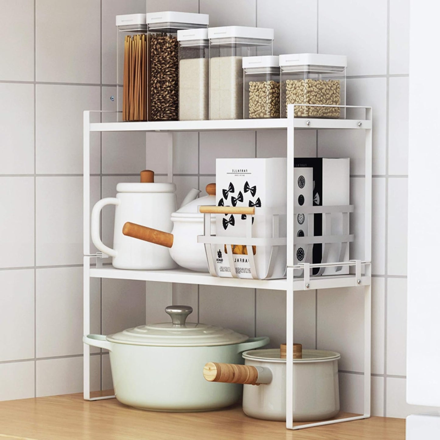 Shantton 2-Pack Stackable Steel Frame Organizer Racks - Space-Saving Storage Solution for Kitchen, Bathroom, Office, and More! Rust-Resistant & Non-Slip Design in Elegant White