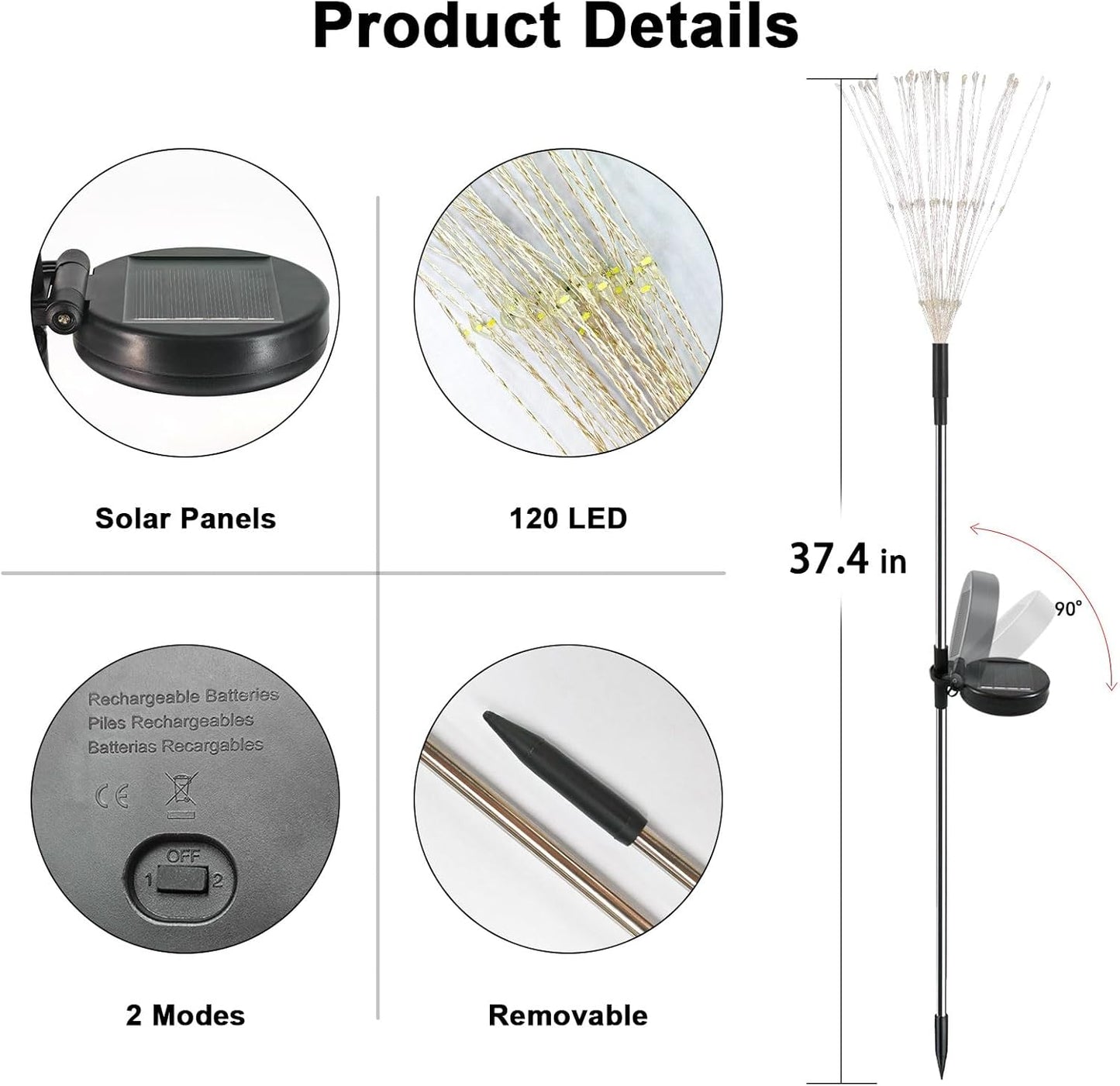 Solar firework starburst light, wire arms bent into a spiral shape