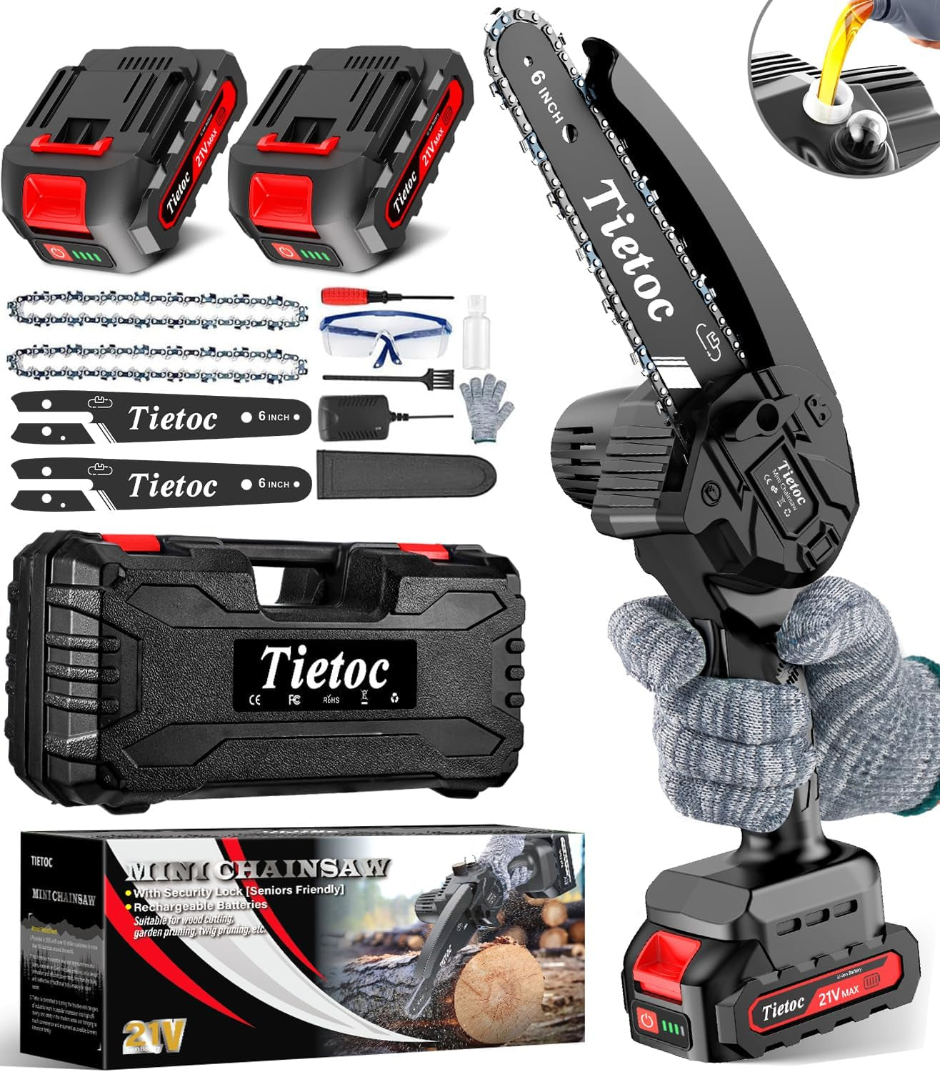 Tietoc Chainsaw 6 Inch Mini Electric Chainsaw Cordless Battery Powered, Hand Held Saw for Wood/Trees Trimming, Tools for Household and Garden, Chain Saw Gift for Men Dad Husband Fathers Gardener 2026