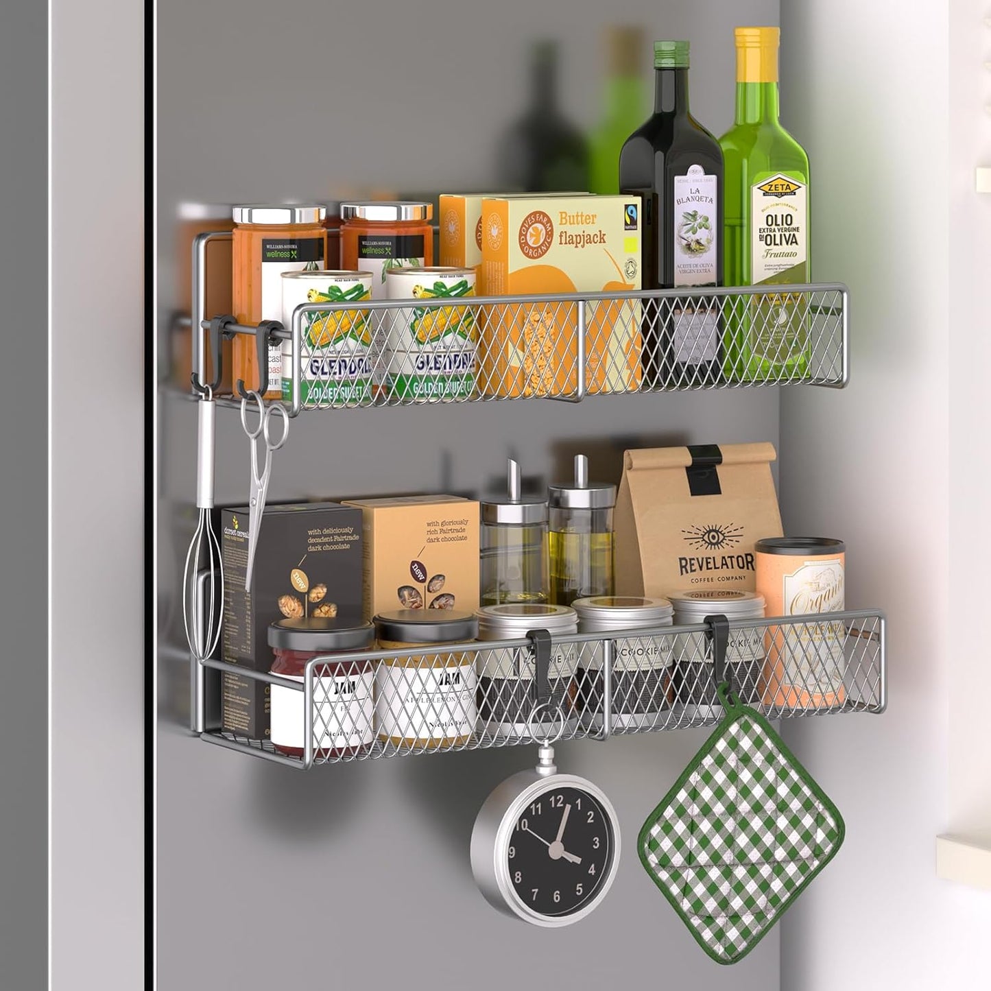 Magnetic spice rack shelf set in grey finish