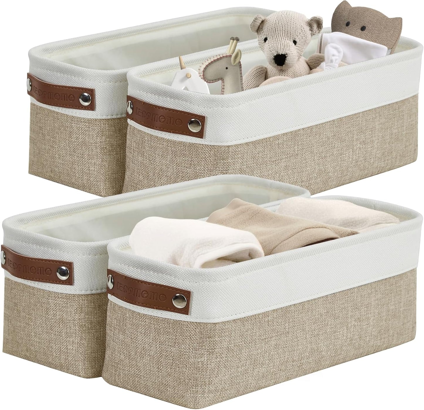 DECOMOMO Storage Bins, Large Fabric Storage Baskets for Shelves, Decorative Linen Closet Organizer, 15 X 11 X 9.5 Inches (Grey & White, 4 Pack)