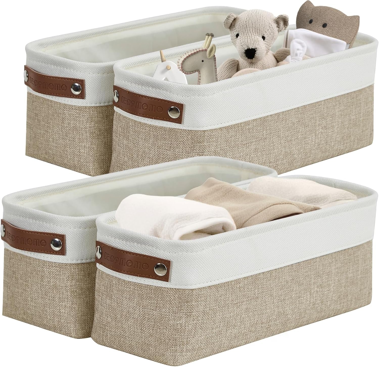 DECOMOMO Storage Bins, Large Fabric Storage Baskets for Shelves, Decorative Linen Closet Organizer, 15 X 11 X 9.5 Inches (Grey & White, 4 Pack)