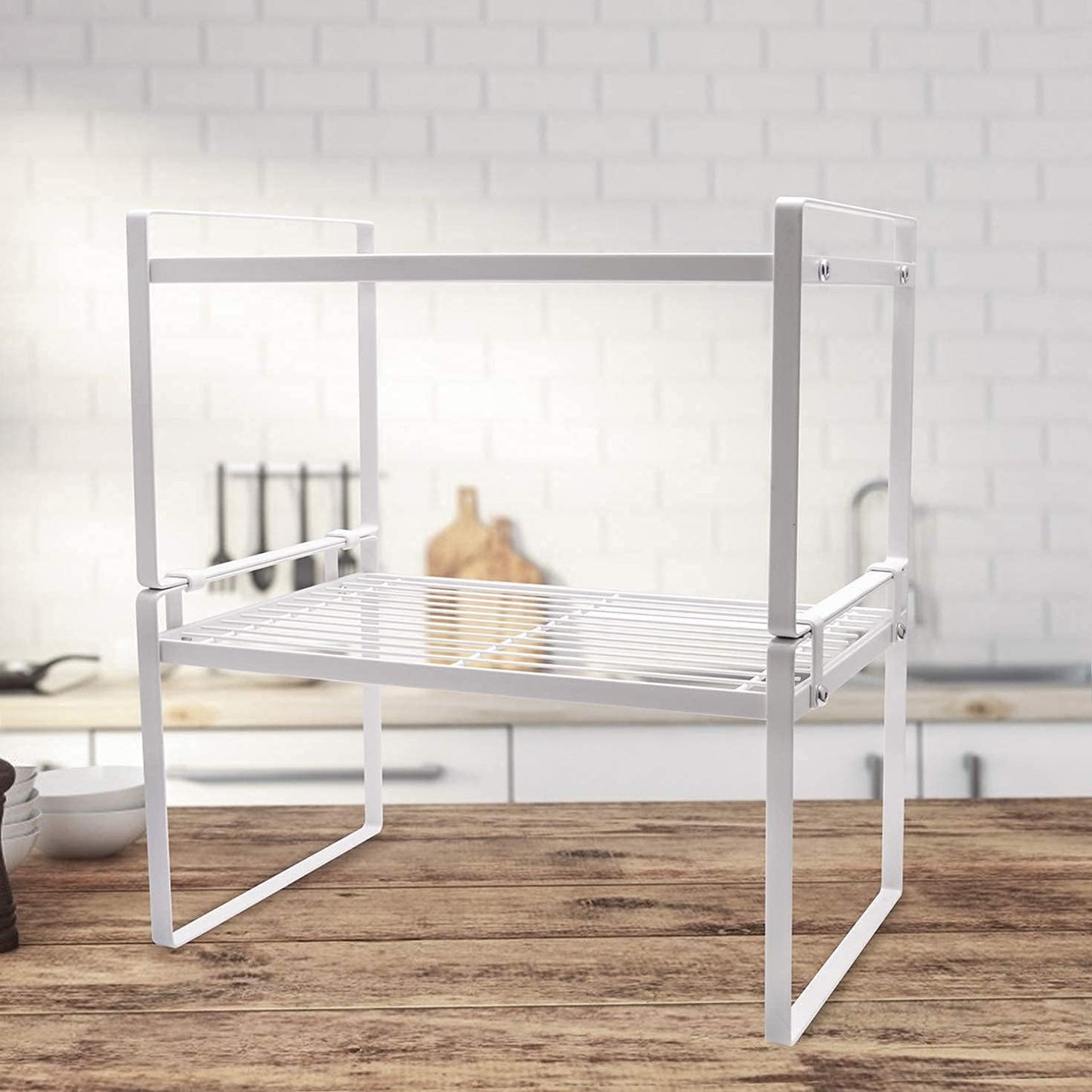 Shantton 2-Pack Stackable Steel Frame Organizer Racks - Space-Saving Storage Solution for Kitchen, Bathroom, Office, and More! Rust-Resistant & Non-Slip Design in Elegant White