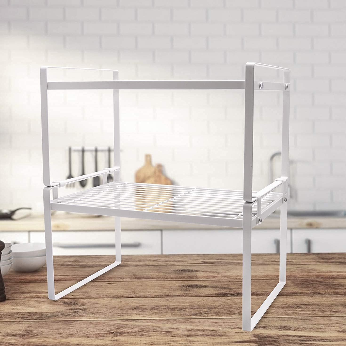 Shantton 2-Pack Stackable Steel Frame Organizer Racks - Space-Saving Storage Solution for Kitchen, Bathroom, Office, and More! Rust-Resistant & Non-Slip Design in Elegant White
