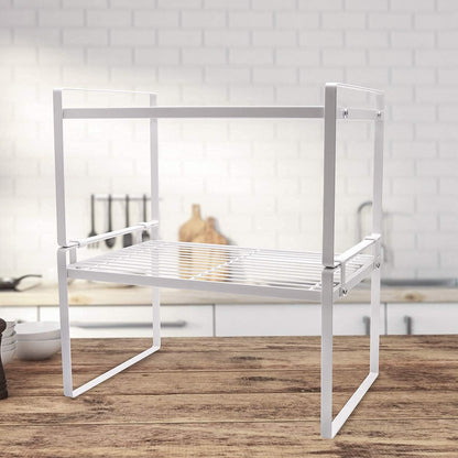 Shantton 2-Pack Stackable Steel Frame Organizer Racks - Space-Saving Storage Solution for Kitchen, Bathroom, Office, and More! Rust-Resistant & Non-Slip Design in Elegant White