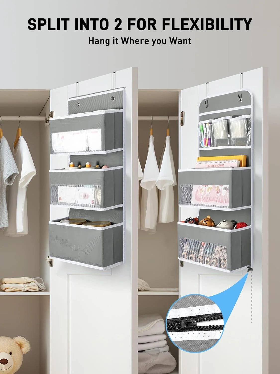 Lazyspin 6-Shelf over the Door Organizer, Door Hanging Storage, Gray