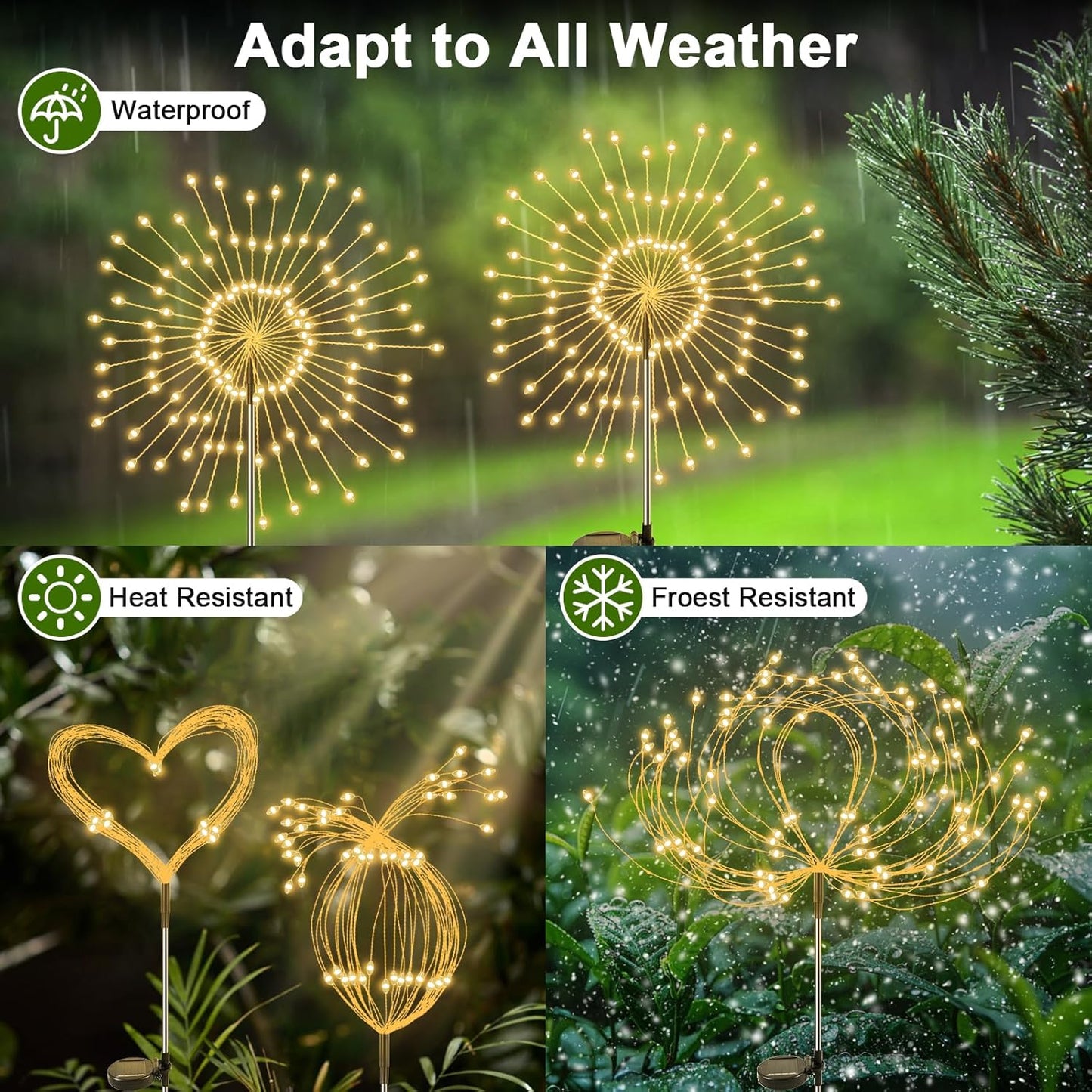 Solar firework starburst light, twinkling mode close-up