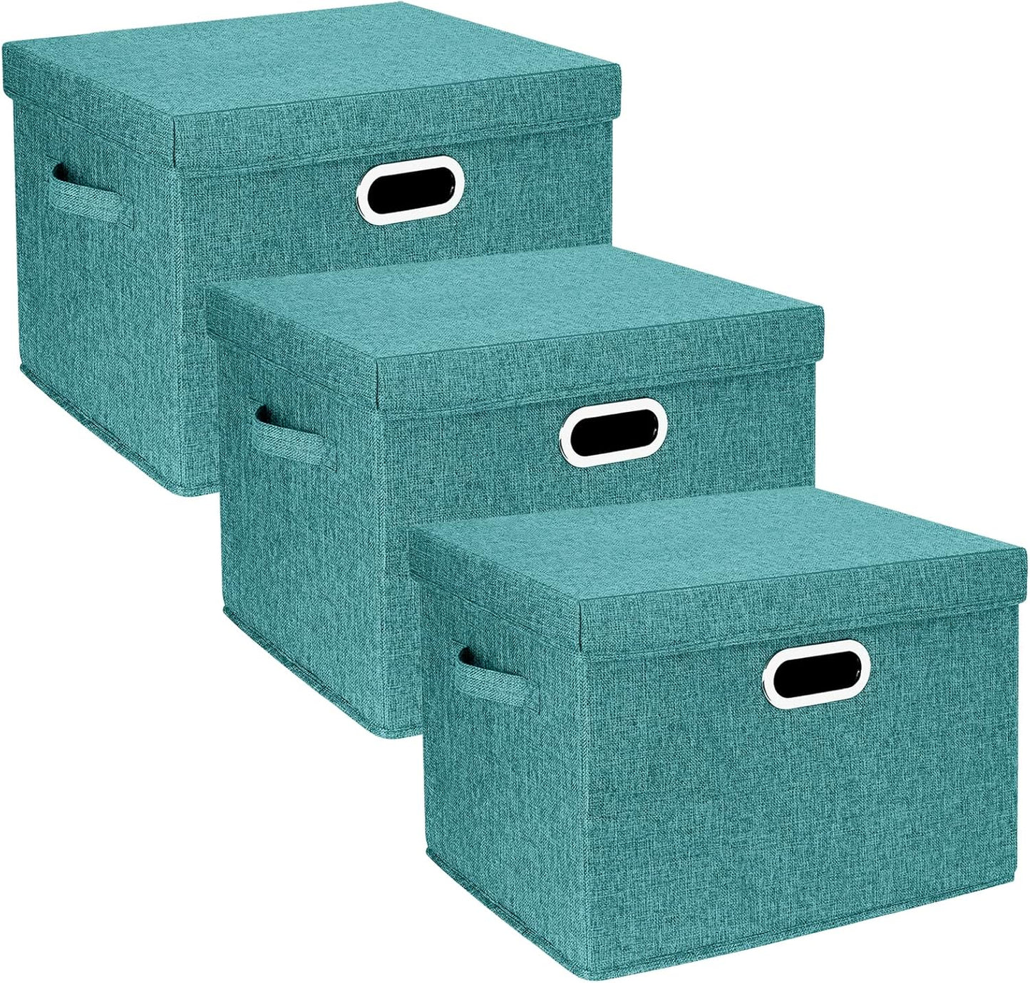 TYEERS Collapsible Storage Bins with Lids, Large Fabric Storage Boxes - 2 Pack - Classic Blue